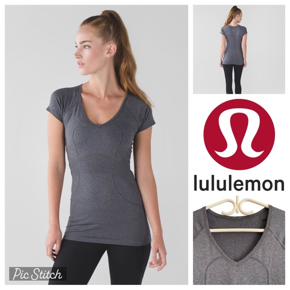 lululemon athletica Tops - Lululemon Run: Swiftly Tech V Neck Heathered Black Grey